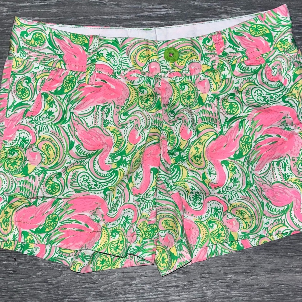 Lilly Pulitzer Callahan Pink And Green flamingo shorts Size 0